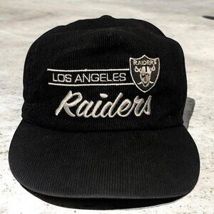 Vintage 1980's Los Angeles LA Raiders Script Corduroy Snapback Hat Cap NFL